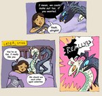 bed bedupolker blush blush_lines comic cuddling dialogue dragon duo english_text female feral furniture human limerence_(bedupolker) lust_(bedupolker) male mammal mythological_creature mythological_scalie mythology nude scalie speech_bubble text