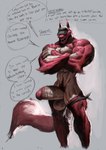 abs after_transformation anthro around_leg bald_crotch balls big_balls big_penis canid canine canis cap_only casual_exposure casual_nudity character_bio claws clothing cursed dialogue english_text ephorox fangs fur furry_arms genitals hairless_balls hairless_body hairless_butt hairless_hands hat hat_only headgear headgear_only headwear headwear_only hi_res huge_balls huge_penis humanoid_genitalia humanoid_penis info_dumping male mammal mostly_nude mostly_nude_anthro mostly_nude_male muscular muscular_anthro muscular_male mythological_canine mythological_creature mythology nudist partially_furred partially_furry penis pubes pubes_exposed red_body red_fur red_tail sharp_teeth sheen_(ephorox) solo speech_bubble tail teeth text toe_claws transformation were werecanid werecanine werehuman wereman werewolf wolf wolf_ears wolf_tail