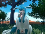 4:3 animal_genitalia animal_penis balls bloom blue_body blue_fur blush bodily_fluids breath canine_genitalia canine_penis cloud detailed_background disembodied_hand duo eeveelution eyes_closed feral field front_view fur generation_4_pokemon genital_fluids genitals glaceon grass half-erect hand_in_mouth hi_res kemocha leaking_precum light lighting looking_pleasured male nintendo open_mouth penis penis_tip pink_tongue plant pokemon pokemon_(species) precum saliva saliva_on_tongue saliva_string shaded sheath sitting sky teeth tongue tongue_out tree uvula