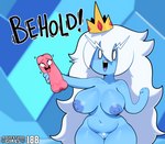 adventure_time areola areola_slip big_breasts blue_body breasts cartoon_network crown elemental_creature elemental_humanoid female genitals hair headgear hi_res human humanoid humor ice ice_creature ice_queen long_hair mammal meme mineral_fauna nipples pubes pussy solo somescrub thick_thighs