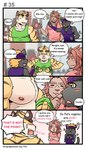 4:7 anthro blush bruno_(gym_pals) clothed clothing clothing_lift comic dialogue english_text felid gym_pals h155296 hi_res lion male mammal master_(gym_pals) nipple_piercing nipples pal_(gym_pals) pantherine piercing text tiger