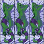 2_penises absurd_res animal_genitalia animal_penis bed case dakimakura dakimakura_design dragon feet flirting foot_fetish foot_play furniture genitals hemipenes hi_res hybrid hyperchibiabsol iguana iguanid lizard looking_back male multi_genitalia multi_penis mythological_creature mythological_scalie mythology pawpads paws penis pillow reptile scalie shassy tail tail_grab