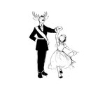 2024 6:5 anthro clothing dancing deer deer_admiral_(hladilnik) dress duo eyes_closed female fish hi_res hladilnik larger_male lonely_shark_(hladilnik) male mammal marine monochrome shark size_difference smaller_female suit