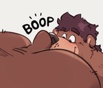 2023 anthro bear bearafterall big_butt blush body_hair boop brown_body brown_fur butt butt_hair duo english_text face_in_ass faceless_character fur hair icon jan_(bearafterall) looking_at_butt male male/male mammal short_tail simple_background solo_focus tail telegram_sticker text