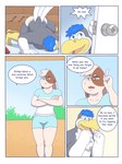 3:4 annoyed anthro avian bird blue_hair briefs butt clothing comic duo english_text hair hi_res humor lagomorph leporid male mammal muscular nintendo nintendo_switch nipples oblivious open_mouth phillip_(rain-yatsu) rabbit rain-yatsu smile text tighty_whities underwear white_briefs white_clothing white_underwear