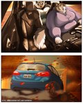 2024 anthro autumn autumn_leaves bear big_breasts blue_eyes bottomwear breasts canid canine canis car clothed clothing digital_media_(artwork) driving duo female ford ford_fiesta fur giant_panda gillpanda_(character) grey_body grey_fur hi_res huge_breasts inside_car inside_vehicle leaf license_plate mammal multicolored_body multicolored_fur obese obese_anthro obese_female open_mouth overweight overweight_anthro overweight_female pants peru sitting sophia_(xxsparcoxx) steering_wheel sweater text topwear two_tone_body two_tone_fur url vehicle wolf xxsparcoxx