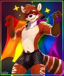 absurd_res accessory ailurid anthro arm_markings asexual_pride_colors bandanna black_nose bottomwear brown_body brown_fur bulge cheek_tuft clothing facial_tuft fangs flag flag_(object) fur glistening glistening_eyes hi_res holding_flag holding_object kerchief leg_markings lgbt_pride light_body light_fur light_markings male mammal markings multicolored_bandanna multicolored_clothing multicolored_kerchief multicolored_neckerchief multicolored_neckwear multicolored_underwear navel neckerchief neckwear one_eye_closed open_mouth pache_riggs pattern_bottomwear pattern_clothing portrait pride_color_accessory pride_color_bandanna pride_color_flag pride_color_kerchief pride_color_neckerchief pride_color_neckwear pride_colors rainbow_border rainbow_clothing rainbow_pride_colors rainbow_underwear red_body red_eyes red_fur red_panda signature six-stripe_rainbow_pride_colors solo standing striped_markings striped_tail stripes tail tail_markings tan_body tan_fur teeth three-quarter_portrait tuft underwear