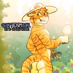 1:1 alyster_(wotfm) anthro blush butt casual_nudity caught embarrassed fek felid flower garden gardening looking_at_viewer male mammal nude outdoor_nudity outside pantherine plant solo tiger