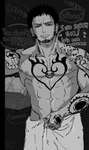 abs after_anal after_sex anthro anus balls bear bepo_(one_piece) big_butt bodily_fluids butt cum cum_in_ass cum_inside duo english_text foreground_character genital_fluids genitals hi_res human male male/male mammal monochrome muscular muscular_male nekokat42 nipples one_piece pawpads pecs perineum polar_bear tattoo text towel trafalgar_law ursine