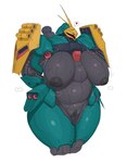 1_eye anthro areola big_breasts breasts female gundam hands_behind_back heart_symbol hi_res huge_breasts huge_thighs humanoid im51nn5 machine mobile_suit msn-03_jagd_doga nipples not_furry pipe robot robot_humanoid shield solo thick_thighs