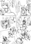 action_pose anthro black_and_white claws clothed clothing comic dialogue dion_(doneru) doneru group hair horn japanese_text looking_at_another male_(lore) mammal monochrome motion_lines necktie pose right_to_left scalie shari sketch sketchy tail text translated wazumi worried_look young young_anthro