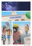 anthro bodily_fluids bucky_(lion21) comic cum dave_(lion21) dialogue duo ear_piercing ellipsis english_text eyewear genital_fluids hi_res lagomorph leporid lion21 male male/male mammal pictographics piercing procyonid question_mark rabbit raccoon sunglasses text