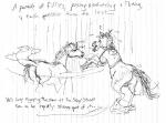 balls bodily_fluids circe's_funhouse comus duo equid equine female genitals horse male male/female mammal monochrome nervous presenting seductive sweat tail tail_motion tailwag transformation