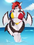 3:4 absurd_res beach bella_(fluffyglitch) big_breasts bikini breasts clothing female hi_res humanoid hybrid looking_at_viewer romania romanian_flag seaside smile solo swimwear two-piece_swimsuit unknown_artist water wide_hips