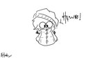 16:9 ambiguous_gender anthro beanie big_clothing black_eyes black_line_art black_nose black_text black_text_outline chibi clothing digital_drawing_(artwork) digital_media_(artwork) dotx ear_tuft facial_tuft freckled_face freckles fur hair hat head_tuft headgear headwear hi_res lagomorph leporid line_art mammal monochrome rabbit simple_background solo speech_bubble text thanel toony tuft tufted_fur white_body widescreen winter_clothing winter_coat zipper zipper_pull_tab