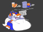 anthro baseball_cap belly beverage big_belly bloated boot_(artist) bra breasts clothed clothing dialogue digital_media_(artwork) electronics english_text eyelashes female food footwear hat headgear headwear hoodie hot_dog mammal messy metsrat mlb murid murine nachos new_york_mets obese obese_female orange_body overweight overweight_anthro overweight_female phone rat rodent shoes short_stack simple_background soda solo sportswear tail text thick_thighs topwear underwear uniform wardrobe_malfunction whiskers white_belly