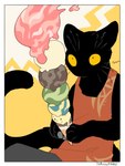 2022 ambiguous_gender anthro black_body clothed clothing dessert domestic_cat felid feline felis food hi_res ice_cream mammal pawpads solo tail urushi_(yorozumaru) whiskers yellow_eyes yorozumaru