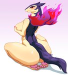 2024 3_fingers 4_toes absurd_res anthro areola big_breasts big_butt biped blush breast_fondling breast_play breasts butt claws colored_fire eyelashes feet female female_anthro fingers fire flaming_hair flaming_mane fondling fur generation_8_pokemon half-closed_eyes hand_on_breast head_turned hi_res hisuian_form hisuian_typhlosion kneeling looking_at_viewer mammal mouth_closed multicolored_body multicolored_fur narrowed_eyes nintendo nipples nude nude_anthro nude_female odeniart pawpads pink_areola pink_nipples pink_pawpads pokemon pokemon_(species) pokemorph pseudo_hair pseudo_mane pupils purple_body purple_ears purple_fire purple_fur purple_tail red_eyes regional_form_(pokemon) shadow simple_background slit_pupils snout solo tail tan_body tan_claws tan_fur thick_thighs three-quarter_view toe_claws toes two_tone_body two_tone_fur white_background wide_hips