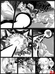 anthro battle bluebean comic dialogue english_text explosion female feral focus_lines garchomp generation_1_pokemon generation_4_pokemon group hi_res human irregular_speech_bubble male mammal marowak monochrome nintendo page_number pokemon pokemon_(species) radial_speed_lines sound_effects speech_bubble speed_lines stuttering stylized_text text violence young