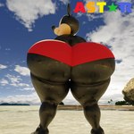 1:1 3d_(artwork) anthro barefoot beach big_butt black_body bodily_fluids bottomwear butt clothed clothed_male clothing digital_media_(artwork) disney feet hi_res huge_butt looking_at_viewer looking_back male mammal mickey_mouse mickey_mouse_clubhouse mouse murid murine palm_tree pants plant red_bottomwear red_clothing red_pants red_shorts rodent shorts solo sparkliiastor sweat sweaty_butt text thick_thighs tree twerking watermark wide_hips