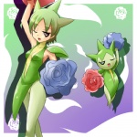 1:1 alternate_species clothing cosplay costume duo elemental_creature female flora_fauna flower flower_(anatomy) generation_3_pokemon green_hair hair human humanized humanoid low_res mammal nintendo one_eye_closed plant pokemon pokemon_(species) pokemon_costume ranphafranboise roselia wink