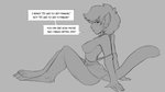 16:9 after_transformation anthro breasts clothing dialogue digital_drawing_(artwork) digital_media_(artwork) domestic_cat english_text familiar felid feline felis female fur grey_background hair mammal monochrome nipples nude simple_background solo text transformation watsup widescreen