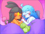 Rating: s
ID: 2308337
Date: 2020-06-26 10:55:41 -0400
Status: active
Score: 15
ahoge alyrise anthro bed bedding black_hair blanket blaze_(marking) blue_hair blue_outline blush breasts caramel_(basketgardevoir) celeste_(basketgardevoir) curled_tail digital_media_(artwork) duo eyes_closed facial_markings female furniture generation_5_pokemon green_outline hair hand_holding head_markings mammal markings mustelid nintendo on_bed open_mouth orange_body oshawott outline pillow pokemon pokemon_(species) pokemorph red_outline signature sleeping smile substitute_doll suine tail tepig under_covers white_body post #2308337