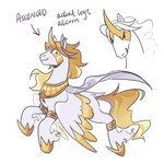 1:1 alternate_species ankle_tuft blonde_hair cape clothing dio_brando equid equine feathered_wings feathers feral feralized fur furrification gold_(metal) gold_jewelry hair hasbro hi_res hooves horn jewelry jojo's_bizarre_adventure leg_tuft male mammal my_little_pony mythological_creature mythological_equine mythology ponification regularcitrus smile snout solo tail tuft unicorn_horn white_body white_fur winged_unicorn wings