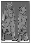 3_horns anthro belt bone_frill boots bottomwear breasts cavemanon_studios ceratopsian cleavage clenched_teeth clothed clothing comic denim denim_bottomwear denim_clothing dinosaur duo eye_contact facial_horn female fist footwear frill_(anatomy) goncheeto goodbye_volcano_high grin hadrosaurid head_crest head_frill hoodie horn i_wani_hug_that_gator jacket jeans long_tail looking_at_another mia_moretti monochrome multi_horn nose_horn ornithischian ornithopod pants parasaurolophus plantigrade prehistoric_species reptile scalie sharp_teeth shoes smile snarling spiked_frill spiked_jacket spiked_tail spikes spikes_(anatomy) standing tail teeth topwear torn_bottomwear torn_clothing torn_jeans torn_pants triceratops trish_(gvh) vein