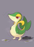 absurd_res after_vore belly big_belly breath feral feral_pred generation_5_pokemon green_body grey_background half-closed_eyes hand_on_belly hi_res monotone_background motion_lines narrowed_eyes nintendo photo pokemon pokemon_(species) simple_background smile snivy snort solo standing tail tan_belly tan_body vore weight_gain zeg_yoros