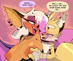 2_tails age_difference anthro bandaged_hand bat bedroom_eyes big_breasts bigdad blonde_hair blue_eyes blush bodily_fluids breasts canid canine comic duo ear_piercing ear_ring english_text female fox fur green_eyes hair huge_breasts inner_ear_fluff male male/female mammal miles_prower miles_prowr_(bigdad) mormoopia_rouge_(bigdad) multi_tail narrowed_eyes nipple_fetish nipple_pinch nipple_play nipples older_female open_mouth piercing pinch ring_piercing rouge_the_bat seductive sega smile sonic_the_hedgehog_(series) speech_bubble sweat tail tan_body tan_skin teeth text tuft yellow_body yellow_fur younger_male