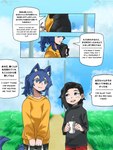 black_hair blue_eyes canid canine canis clothed clothing comic dialogue digital_media_(artwork) duo english_text female fur hair hi_res human mammal mythological_canine mythological_creature mythology purple_hair purple_tail rekidesu rin_(rekidesu) speech_bubble tail text tsukiko_(rekidesu) were werecanid werecanine werewolf wolf