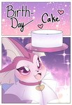 birthday birthday_cake cake comic dessert eeveelution female feral food generation_1_pokemon happy heart_eyes heart_symbol hi_res loreking nintendo pink_theme pokemon pokemon_(species) princess_(loreking) shiny_pokemon vaporeon