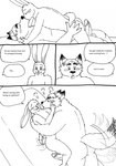 2023 anthro balls bed bernielover blush butt canid canine comic dialogue disney duo english_text erection eyes_closed fan_character fox furniture genitals gideon_grey glans hi_res hug humanoid_hands kissing lagomorph leporid lying male male/male mammal monochrome nate_hopps nude penis profanity rabbit red_fox slightly_chubby tail tail_motion tailwag text true_fox zootopia