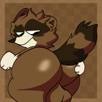 1:1 anthro balls big_butt butt checkered checkered_background genitals housebroken male mammal megabox pattern_background procyonid raccoon simple_background small_fun_raccoon_(housebroken) solo teapot_(body_type)