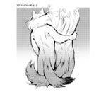 affectionate anthro arm_around_partner arm_around_shoulders arm_around_waist big_bad_wolf_(shrek) canid canine canis death_(puss_in_boots) dreamworks duo entwined_tails fluffy fluffy_tail fuzzy hi_res hug intraspecies leaning_on_another love male male/male mammal monochrome neck_tuft nude puss_in_boots_(franchise) rear_view romantic romantic_couple scar scars_all_over scribbleshanks shrek_(series) simple_background size_difference slim smaller_male standing tail tail_around_partner tail_coil tuft white_background wolf