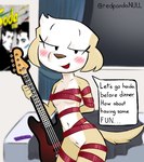 2024 5_fingers aggretsuko bass_guitar bed bedroom bedroom_eyes breasts brown_body brown_fur canid canine canis colored condom curtains domestic_dog english_description english_text female fingers fur furniture guitar hi_res imminent_sex inui_(aggretsuko) mammal musical_instrument narrowed_eyes navel nude nude_female offscreen_character offscreen_male open_mouth open_smile plucked_string_instrument poster red_ribbon redpandanull sanrio seductive sexual_barrier_device shaded simple_background smile soda_stereo solo spanish_description speech_bubble string_instrument text white_body white_fur window yellow_body yellow_fur