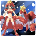 1:1 alternate_species arthropod blue_eyes brown_hair clothing cosplay costume crawdaunt crustacean duo female feral generation_3_pokemon hair human humanized low_res mammal marine nintendo panties pokemon pokemon_(species) pokemon_costume ranphafranboise underwear