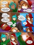 adobe_photoshop_(artwork) anthro blue_eyes blue_hair brown_hair butt christmas christmas_clothing christmas_headwear clothed clothing colored comic conditional_dnp countershading dialogue digital_media_(artwork) duo english_text felid female flora_(twokinds) fur hair hat headgear headwear holidays horn human keidran kiss_on_lips kissing kissing_bough legwear male mammal mistletoe open_mouth orange_body orange_fur pantherine plant santa_hat smile text tiger tom_fischbach trace_legacy twokinds white_body white_fur