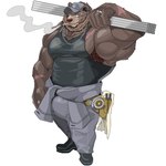 1:1 2024 absurd_res anthro bear biped brown_body brown_fur bulge chan_kiti_chan cigarette clothed clothing fingers fur hi_res kemono male mammal muscular muscular_anthro muscular_male scar smoking smoking_cigarette solo