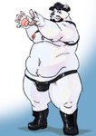 2024 anthro bear belly big_belly bulge clothing hat headgear headwear hi_res kemono male mammal moobs navel nipples overweight overweight_male polar_bear raozone simple_background solo tongue tongue_out underwear ursine