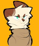 2019 ambiguous_gender anthro black_nose brown_body brown_clothing brown_ears brown_fur brown_markings brown_sweater brown_topwear circle_eyebrows clothed clothing conditional_dnp digital_drawing_(artwork) digital_media_(artwork) domestic_cat ear_markings eyebrows facial_markings felid feline felis flat_colors fluffy fur goob_(goobysart) goobysart green_eyes head_markings mammal markings multicolored_body multicolored_fur nonbinary_(lore) orange_background simple_background sketch solo sweater tan_body tan_fur topwear two_tone_body two_tone_fur