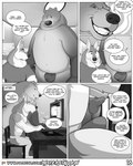 4:5 anthro anthro_on_anthro ardent_(misterstallion) bear bedroom bulge camera canid canine canis chair clothed clothing comic computer computer_keyboard dialogue duo electronics english_text fangs fur furniture gasp greyscale grin hi_res jockstrap larger_male male male/male mammal misterstallion monitor monochrome navel overweight overweight_male patreon patreon_logo profanity shirt sid_(misterstallion) sitting size_difference smaller_male smile sound_effects speech_bubble standing t-shirt teeth tenting text topless topwear underwear url webcam wolf