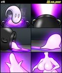 al_gx anthro basement cauldron comic english_text fan_character female feral generation_6_pokemon glowing goo_creature goomy hi_res magic_user nintendo opal_(al_gx) pokemon pokemon_(species) purple_body slime solo story text transformation transformation_sequence witch