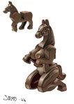 2022 animate_inanimate anthro anthrofied beady_eyes big_breasts breasts bridle brown_body brown_fur equid equine female fur hi_res hooves horse j_hughes kneeling lego lego_brick lego_horse_(10352c01pb01) living_toy mammal nude reference_image simple_background solo toy white_background