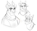 2022 among_us_eyes anthro clothed clothing cougar eyebrows felid feline ferwanwan hair horn javier_(scraphead) male mammal monochrome multiple_images shirt simple_background sketch sketch_page smile solo topwear whiskers white_background