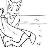 1:1 2020 anthro beach black-kitten clothed clothing comic digital_drawing_(artwork) digital_media_(artwork) felid feline fur hair hi_res line_art lol_comments lynx male mammal monochrome seaside sebastien_(black-kitten) swimming_trunks swimwear topless water