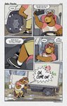 2023 angry anthro bottomwear brown_body car clothing comic detailed_background dialogue english_text equid equine guayodraws hi_res horse male mammal outside poncho_(julio_&_poncho) raining shirt shorts solo text topwear vehicle wet