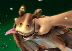 alien annoying blood bodily_fluids duo falcon_punch gungan human jar_jar_binks male mammal mangaholix otolla_gungan punch saliva solo_focus star_wars sucker_punch tongue tongue_out warm_colors yellow_eyes