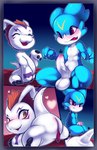 absurd_res animal_genitalia anthro balls bandai_namco cloaca comic digimon digimon_(species) duo embarrassed erection fish foreskin genitals gomamon hi_res maehdoggie male male/male marine penis presenting veemon